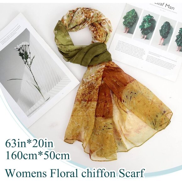 Women's Green+purple Fashion Lightweight Head Scarf Floral Print Chiffon Scarves - Picture 2 of 7